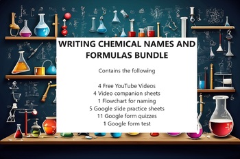 Preview of CHEMICAL NAMES AND FORMULAS - 5 Practice Sheets, 11 Quiz, 1 Test Bundle