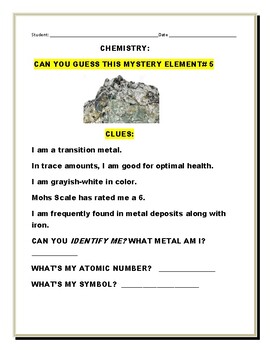 Preview of CHEMISTRY: CAN YOU GUESS THIS MYSTERY ELEMENT #5?  W/ ANSWER KEY (GRS.4-8)