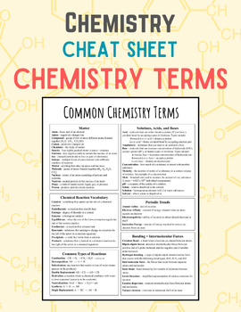 Preview of CHEMISTRY Cheat Sheet: Common Chemistry Terms (Study Guide) - Digital Download
