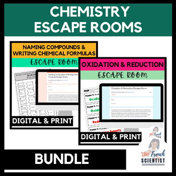 Preview of CHEMISTRY Chemical Formulas & REDOX Escape Room Activity BUNDLE 11