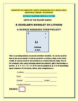 Preview of CHEMISTRY: LITHIUM: AN ACTIVITIES BOOK :GIFTED & TALENTED, CHEM, & EARTH SCIENCE