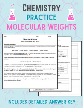 Preview of CHEMISTRY Practice: Calculating Molecular Weights - Editable - w/ Answer Key