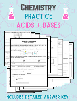 Preview of CHEMISTRY Practice: Intro to Acids + Bases - Editable - With Answer Key