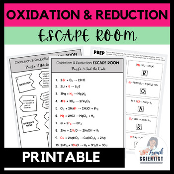 Preview of CHEMISTRY REDOX Oxidation & Reduction Escape Room Activity [Printable PDF]