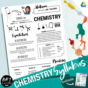 Preview of CHEMISTRY SYLLABUS Template | Editable B&W Version + Watercolor Version 