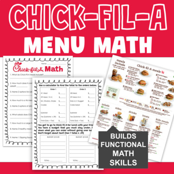 Preview of CHICK-FIL-A MENU MONEY MATH ACTIVITY - Functional Math & Life Skills