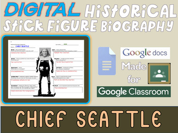 Preview of CHIEF SEATTLE Digital Historical Stick Figure Biographies  (MINI BIO)