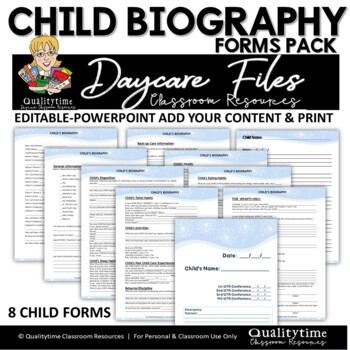 Preview of CHILD CARE CHILD’S BIOGRAPHY FORMS PACK  Editable in PowerPoint