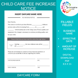 CHILD CARE FEE INCREASE Notice, Tuition Rate Increase Lett