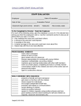 Preview of Child care staff evaluation (editable& fillable Resource)