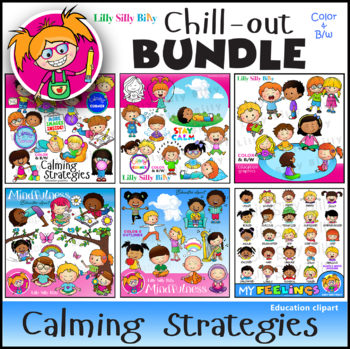 Preview of CHILL-OUT, Calming Strategies and Mindfulness Bundle. Clipart Illustrations.