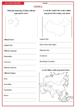 Preview of CHINA Fact File Worksheet - Research Sheet