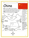 CHINA - Introductory Geography Worksheet