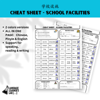 Preview of CHINESE Cheat Sheet - School facilities 学校设施