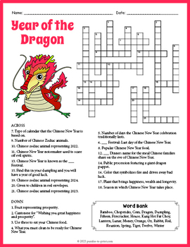 Preview of CHINESE LUNAR NEW YEAR 2024 (DRAGON) Crossword Puzzle Worksheet Activity