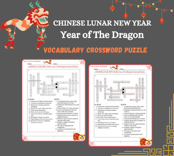 Preview of CHINESE LUNAR NEW YEAR Crossword Puzzle Worksheet Activity Year Of The Dragon