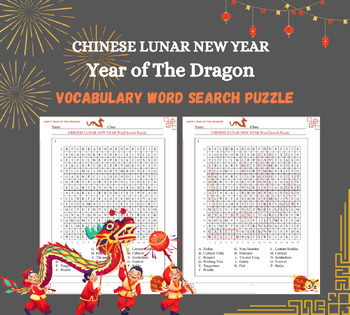 Preview of CHINESE LUNAR NEW YEAR Word Search Puzzle Worksheet Activity Year Of The Dragon