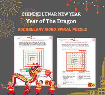 Preview of CHINESE LUNAR NEW YEAR Word Spiral Puzzle Worksheet Activity Year Of The Dragon