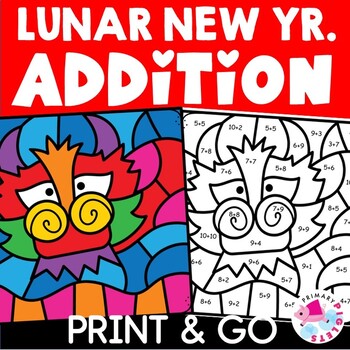 Preview of Chinese Lunar New Year Color by Number Code Addition to 10 & 20 Facts Coloring