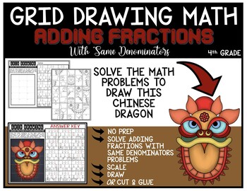 Preview of CHINESE NEW YEAR DRAGON Grid Math Puzzle ADDING FRACTIONS WITH SAME DENOMINATORS