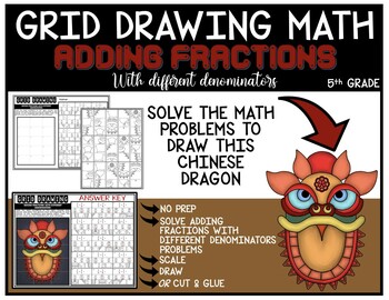 Preview of CHINESE NEW YEAR DRAGON Math Puzzle ADDING FRACTIONS WITH DIFFERENT DENOMINATORS