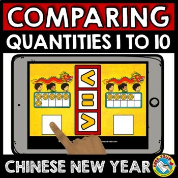 Preview of CHINESE NEW YEAR MATH ACTIVITY KINDERGARTEN COMPARING NUMBERS TO 10 BOOM CARDS