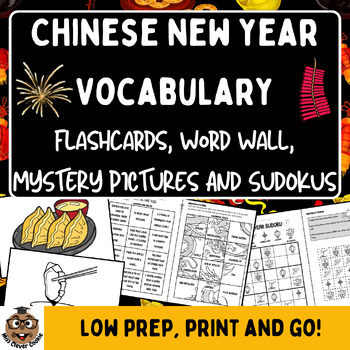 Preview of CHINESE NEW YEAR VOCABULARY Flashcards Word Wall Mystery Picture Picture Sudoku