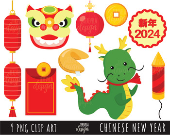 Preview of CHINESE NEW YEAR clipart, DRAGON YEAR, 2024 NEW YEAR, CHINA, DRAGON