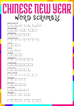 Preview of CHINESE NEW YEAR word scramble puzzle worksheet activity