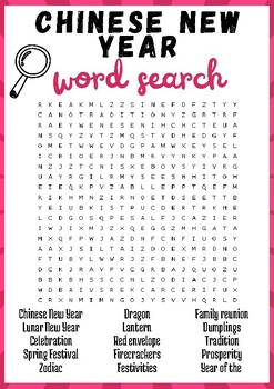 Preview of CHINESE NEW YEAR word search puzzle worksheet activity