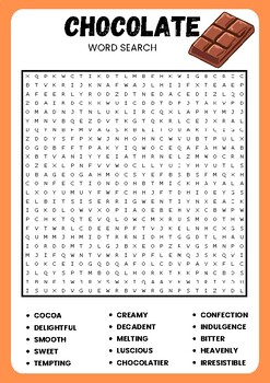 CHOCOLATE WORD SEARCH PUZZLE WORKSHET ACTIVITY by Little Teatcher