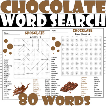 CHOCOLATE Word Search Puzzle, All about CHOCOLATE Word Search Activities