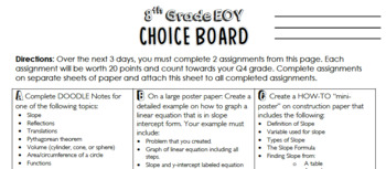 Preview of CHOICE BOARD: 8th Grade Math