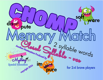 Preview of CHOMP Memory Match Card Game: 2 syllable words with closed syllable & vce