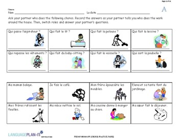 CHORES PRACTICE, FAIRE (FRENCH) by Language Plan It | TpT