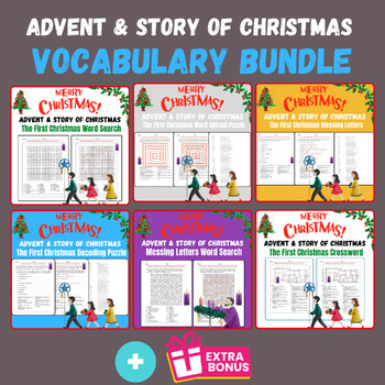 Preview of CHRISTIAN CHRISTMAS ADVENT Vocabulary Bundle - Extensive Worksheets +Free Bonus