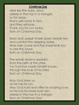 CHRISTIAN CHRISTMAS POEM by Riverbend Classroom | TpT