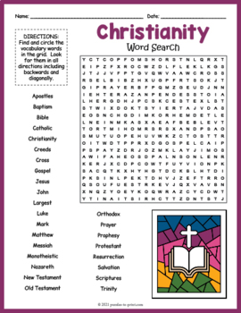 CHRISTIANITY Word Search Puzzle Worksheet Activity by Puzzles to Print