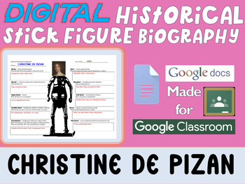 Preview of CHRISTINE DE PIZAN - Digital Stick Figure Mini Bios for Women's History Month