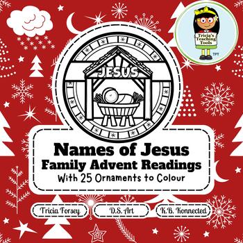 Preview of CHRISTMAS - 25 Names of Jesus Advent Readings with Printable Ornaments to Color