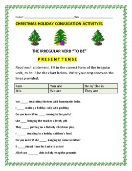 Preview of CHRISTMAS ACTIVITY#1 : CONJUGATION OF IRR. VERB TO BE-PRESENT TENSE ESL./GRS.3-6