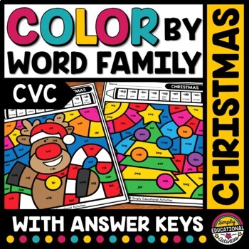 Preview of CHRISTMAS ACTIVITY COLOR BY CVC WORD WORKSHEET PHONICS READ COLORING PAGES SHEET