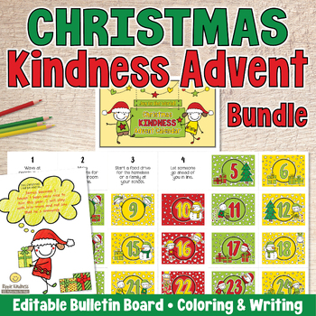 Preview of CHRISTMAS ADVENT CALENDAR CHALLENGE Kindness Display, Writing, Coloring Pages
