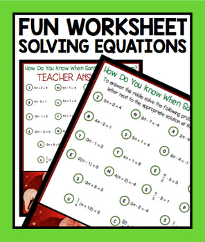 Christmas Algebra Solving Equations Worksheet By Limitless Lessons