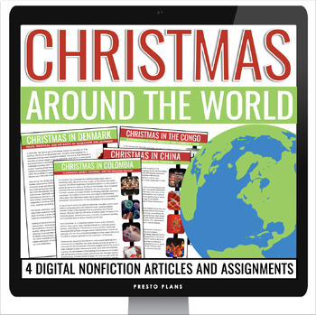 Preview of Christmas Around the World Reading Comprehension Nonfiction Assignments Digital
