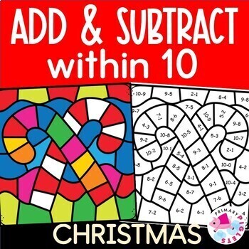 Christmas Color by Number Code Addition & Subtraction to 10 Math ...