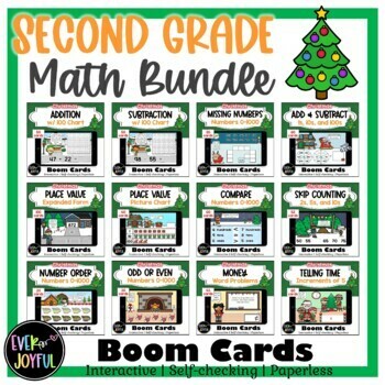 Preview of CHRISTMAS BUNDLE: 2nd Grade Math Boom Cards