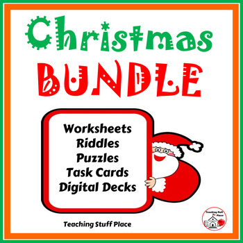 Preview of CHRISTMAS BUNDLE ⭐ Math and Language Worksheets Task Cards $$$ Gr. 3-4-5