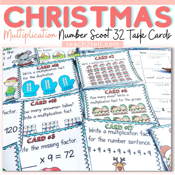 Preview of Christmas Math Activities Multiplication Task Cards Number Sense Scoot