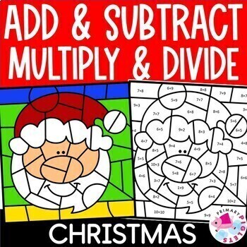 Preview of Christmas Color by Number Code Addition Subtraction Multiplication Division Math